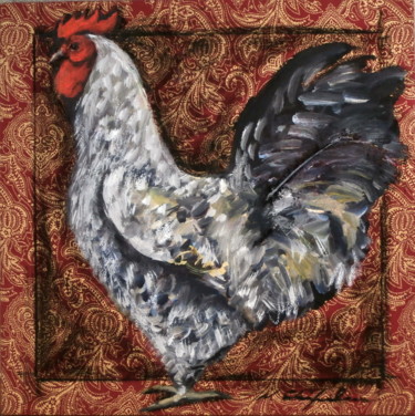 Peinture intitulée "Coq gris" par Nathalia Chipilova, Œuvre d'art originale, Huile
