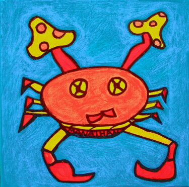 Painting titled "Crab" by Atelier N N . Art Store By Nat, Original Artwork, Acrylic Mounted on Wood Stretcher frame