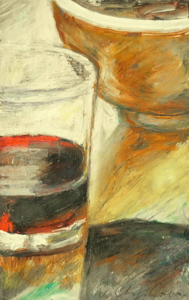 Painting titled "Red wine glass" by Atelier N N . Art Store By Nat, Original Artwork, Oil