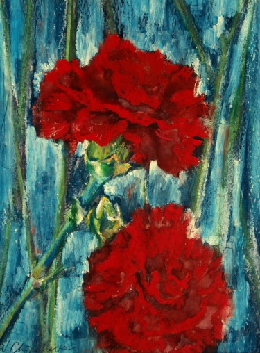 Peinture intitulée "Œillets rouges sur…" par Atelier N N . Art Store By Nat, Œuvre d'art originale, Acrylique