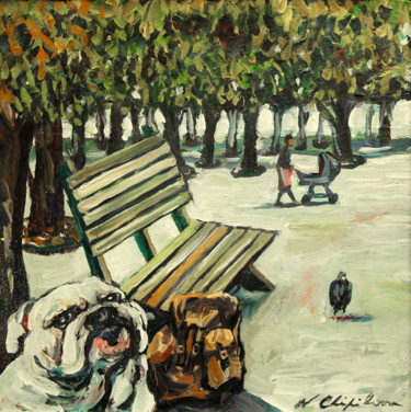Painting titled "Dog and bag" by Atelier N N . Art Store By Nat, Original Artwork, Acrylic