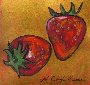 Peinture intitulée "Deux fraises" par Atelier N N . Art Store By Nat, Œuvre d'art originale, Acrylique