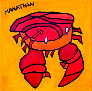 Painting titled "Crabe rouge" by Atelier N N . Art Store By Nat, Original Artwork, Acrylic Mounted on Wood Stretcher frame