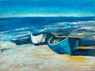 Peinture intitulée "Barques de pêche 1" par Atelier N N . Art Store By Nat, Œuvre d'art originale, Acrylique