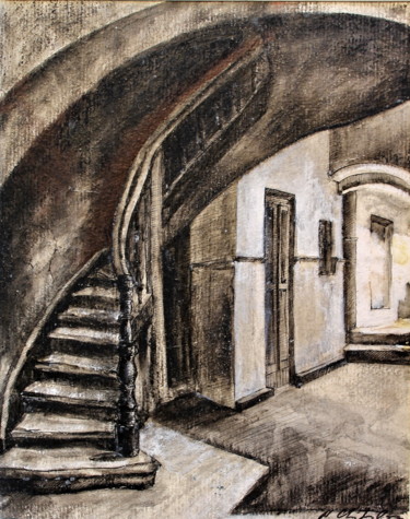 Schilderij getiteld "Escalier. Lviv" door Atelier N N . Art Store By Nat, Origineel Kunstwerk, Inkt