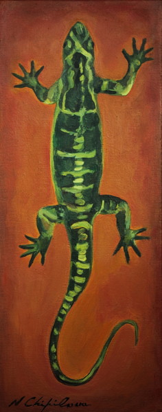 Peinture intitulée "Lezard vert" par Nathalia Chipilova, Œuvre d'art originale, Acrylique