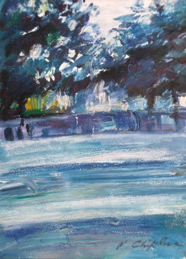 Painting titled "Blue park 3" by Atelier N N . Art Store By Nat, Original Artwork, Acrylic