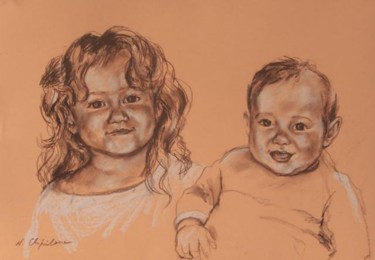 Painting titled "Enfants" by Atelier N N . Art Store By Nat, Original Artwork, Oil