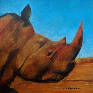 Painting titled "Rhinoceros" by Atelier N N . Art Store By Nat, Original Artwork, Oil