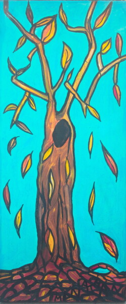 Painting titled "Autumn Tree" by Atelier N N . Art Store By Nat, Original Artwork, Acrylic Mounted on Wood Stretcher frame