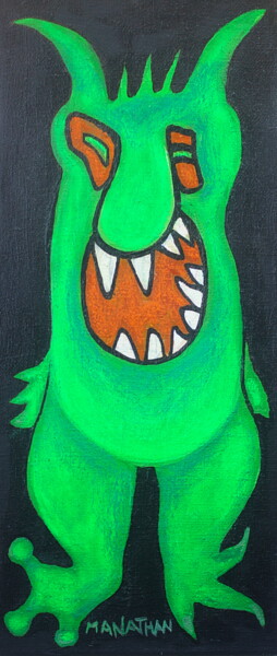 Painting titled "Monstre vert" by Atelier N N . Art Store By Nat, Original Artwork, Acrylic Mounted on Wood Stretcher frame