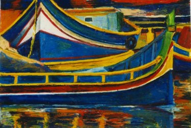 Peinture intitulée "Barques maltaises" par Atelier N N . Art Store By Nat, Œuvre d'art originale, Autre
