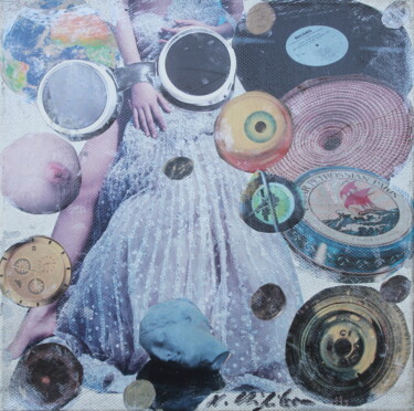 Collages titled "Round Ring Around" by Nathalia Chipilova, Original Artwork, Collages Mounted on Wood Stretcher frame