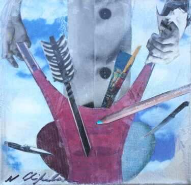 Collages titulada "Amour 1" por Atelier N N . Art Store By Nat, Obra de arte original, Acrílico Montado en Bastidor de camil…