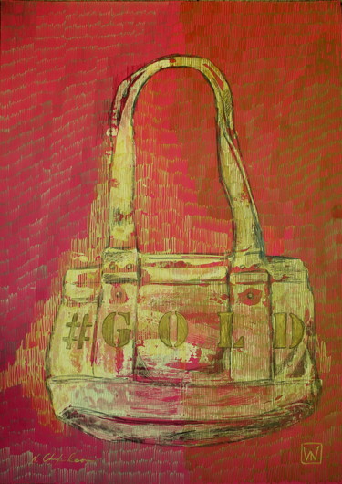 Drawing titled "Bag Guess Gold 1" by Nathalia Chipilova, Original Artwork, Marker