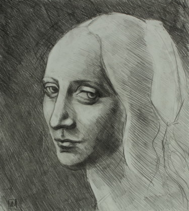 Drawing titled "Etude. Portrait de…" by Atelier N N . Art Store By Nat, Original Artwork, Pencil