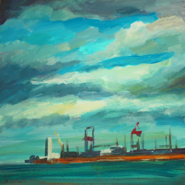 Картина под названием "Port, Odessa #artis…" - Atelier N N . Art Store By Nat, Подлинное произведение искусства, Акрил