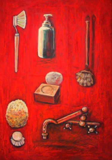 Painting titled "Vintage toiletries 1" by Atelier N N . Art Store By Nat, Original Artwork, Acrylic