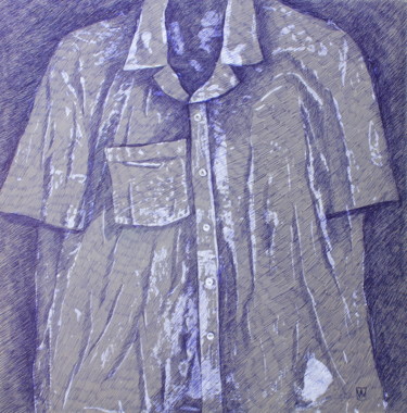 Dessin intitulée "Blue Shirt 1" par Atelier N N . Art Store By Nat, Œuvre d'art originale, Stylo à bille