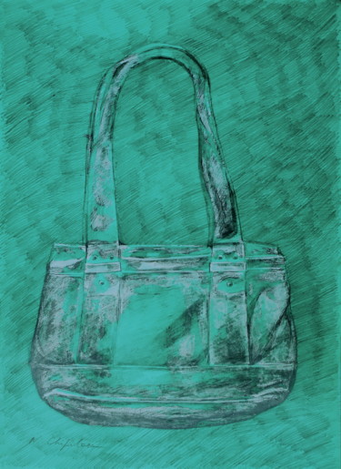 Drawing titled "Sac Guess fond bleu…" by Atelier N N . Art Store By Nat, Original Artwork, Acrylic