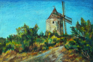 Pintura intitulada "Moulin de Paillas" por Atelier N N . Art Store By Nat, Obras de arte originais, Guache