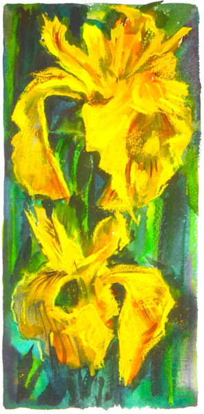 Malerei mit dem Titel "Iris Jaunes" von Atelier N N . Art Store By Nat, Original-Kunstwerk, Aquarell