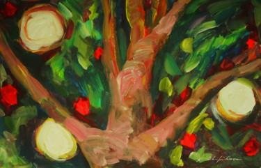 Malerei mit dem Titel "Night  Light Tree" von Nathalia Chipilova, Original-Kunstwerk, Acryl