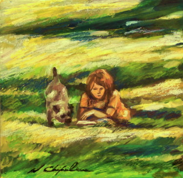 Peinture intitulée "La lecture" par Nathalia Chipilova, Œuvre d'art originale, Acrylique