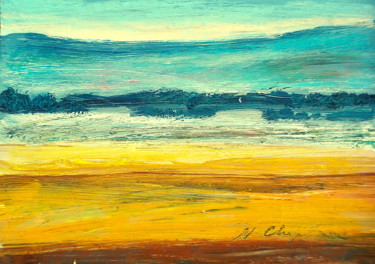 Painting titled "Yellow field 1, 19x…" by Atelier N N . Art Store By Nat, Original Artwork, Acrylic