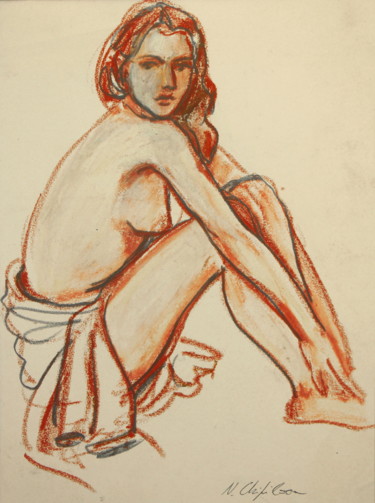 Dessin intitulée "Jeune fille assise" par Atelier N N . Art Store By Nat, Œuvre d'art originale, Pastel