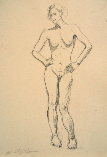 Disegno intitolato "Jeune fille nue deb…" da Nathalia Chipilova, Opera d'arte originale, Grafite