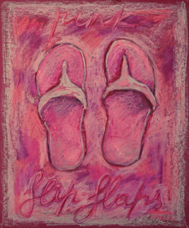 Schilderij getiteld "Pink Flip flops" door Atelier N N . Art Store By Nat, Origineel Kunstwerk, Acryl