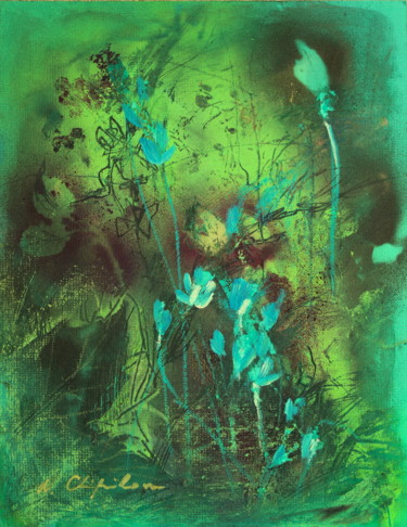 Painting titled "Blue flowers 1" by Atelier N N . Art Store By Nat, Original Artwork, Acrylic