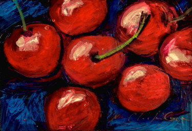 Peinture intitulée "Cerises 12x18cm" par Atelier N N . Art Store By Nat, Œuvre d'art originale, Acrylique