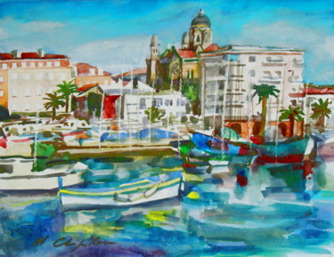 Peinture intitulée "Port de Saint-Rapha…" par Atelier N N . Art Store By Nat, Œuvre d'art originale, Aquarelle