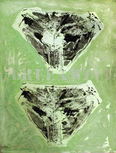 Painting titled "#Green wave" by Atelier N N . Art Store By Nat, Original Artwork, Ballpoint pen