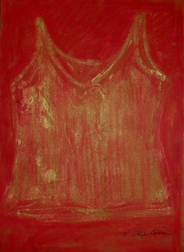 Pintura titulada "Gold Red Undershirt…" por Atelier N N . Art Store By Nat, Obra de arte original, Acrílico