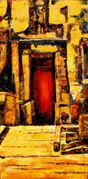 Painting titled "Entrée rouge" by Atelier N N . Art Store By Nat, Original Artwork, Other