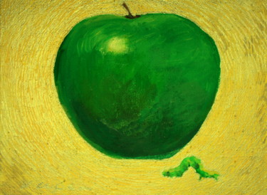 Painting titled "Ver et Pomme verts" by Atelier N N . Art Store By Nat, Original Artwork, Acrylic