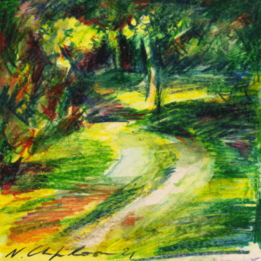 Drawing titled "Garden Road 1" by Atelier N N . Art Store By Nat, Original Artwork, Pencil