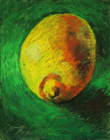 Painting titled "Citron sur fond vert" by Atelier N N . Art Store By Nat, Original Artwork, Acrylic