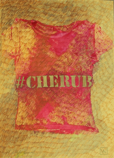 Painting titled "# Pink Gold Cherub" by Nathalia Chipilova, Original Artwork, Marker