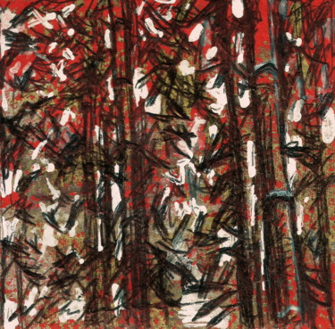 Dessin intitulée "Bambouseraie 1, 7x7…" par Nathalia Chipilova, Œuvre d'art originale, Stylo à bille