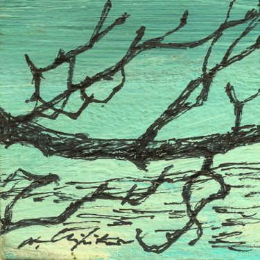 Disegno intitolato "le Lac d'hiver, 5x5…" da Atelier N N . Art Store By Nat, Opera d'arte originale, Pennarello