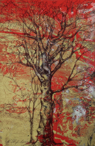 Dessin intitulée "Autumn tree, Leonar…" par Atelier N N . Art Store By Nat, Œuvre d'art originale, Acrylique