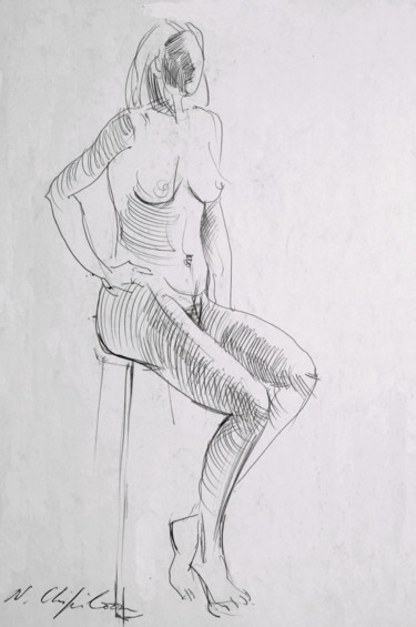 Drawing titled "Nu féminin 1" by Nathalia Chipilova, Original Artwork, Ballpoint pen