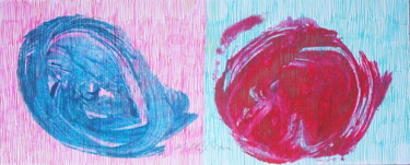 Рисунок под названием "Blue Red Petals 1.…" - Atelier N N . Art Store By Nat, Подлинное произведение искусства, Акрил