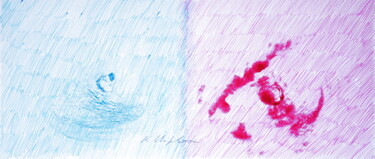 Dessin intitulée "Blue Red Petals 4.…" par Atelier N N . Art Store By Nat, Œuvre d'art originale, Stylo à bille