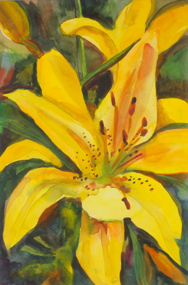 Peinture intitulée "Lys Jaune" par Atelier N N . Art Store By Nat, Œuvre d'art originale, Aquarelle