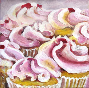 Painting titled "Cup Cakes 1" by Atelier N N . Art Store By Nat, Original Artwork, Acrylic Mounted on Wood Stretcher frame